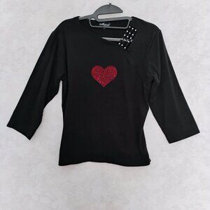 Marvel Black Rhinestone Heart Top Size Small